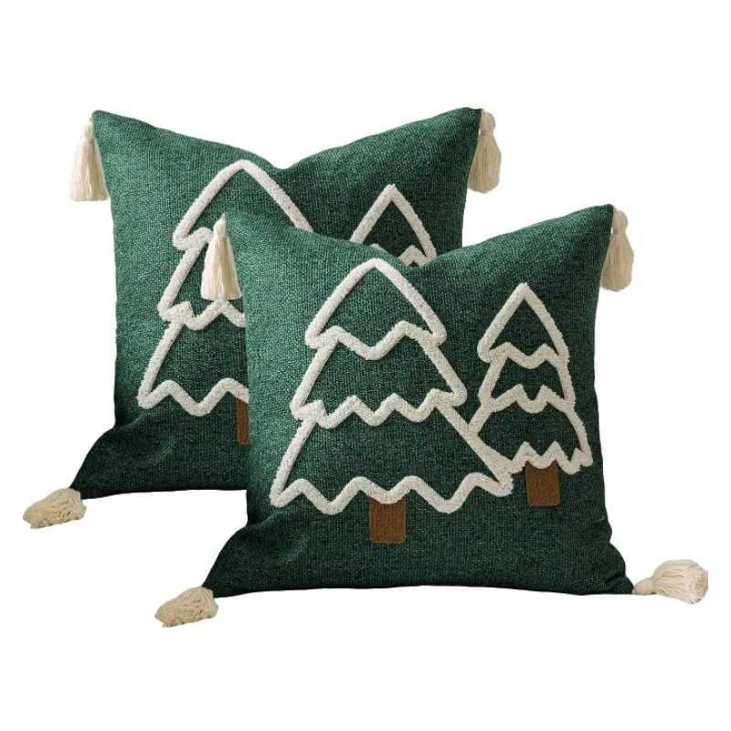 2pcs Vintage Christmas Green Pillowcase Embroidery Sofa Gift Throw Pillow Cushion Cover Christmas Atmosphere Home Decoration Y251105