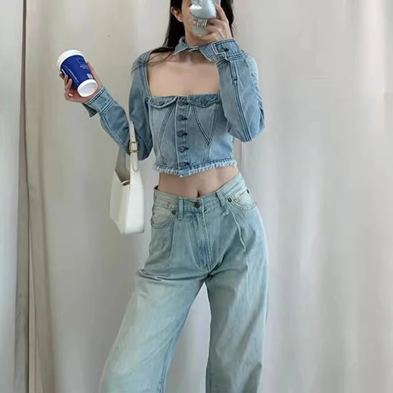 NIGO LP Womens Four Seasons Wide Leg Trouser Loose High Waist Solid Color Casual Jeans #nigo61433 250403