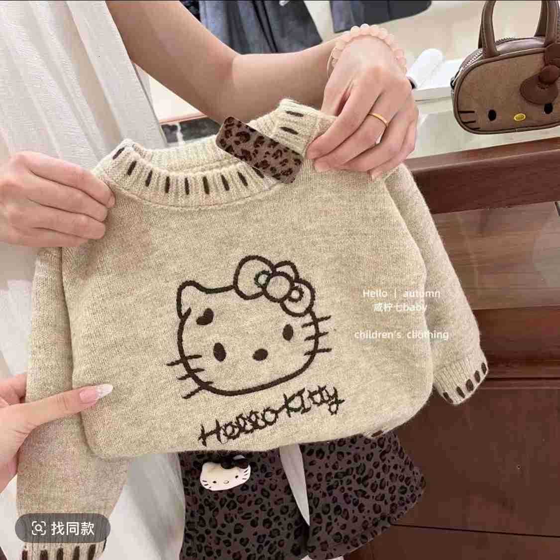 Sanrio Girls Sweater Autumn Winter Outfit Baby Girl Stylish Warm Knitted Sweater Children Cartoon KT Cat Base Shirt Kids Clothing Top H251105
