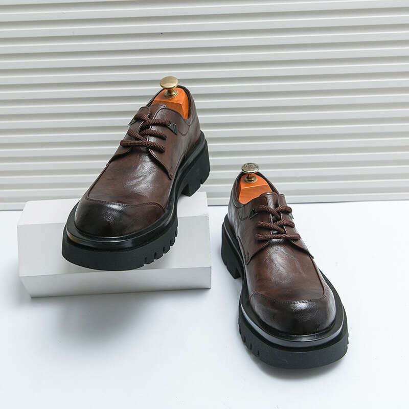 Men's oversized new fashionable men's thick soled business dress shoes, British style casual leather shoes