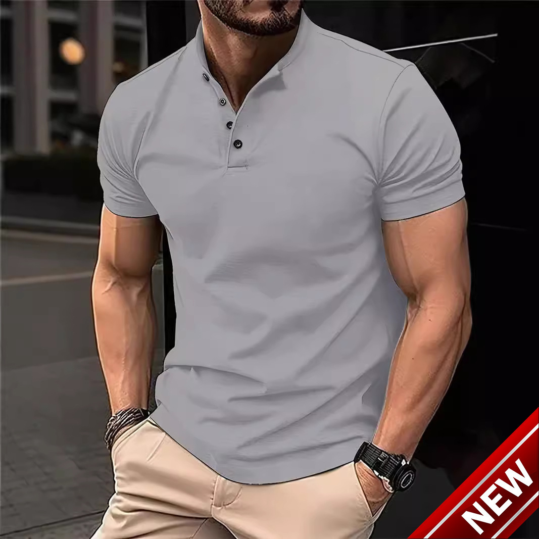 2024 Mens Digital Printed Casual Buckle Short Sleeve T-shirt Polo Top