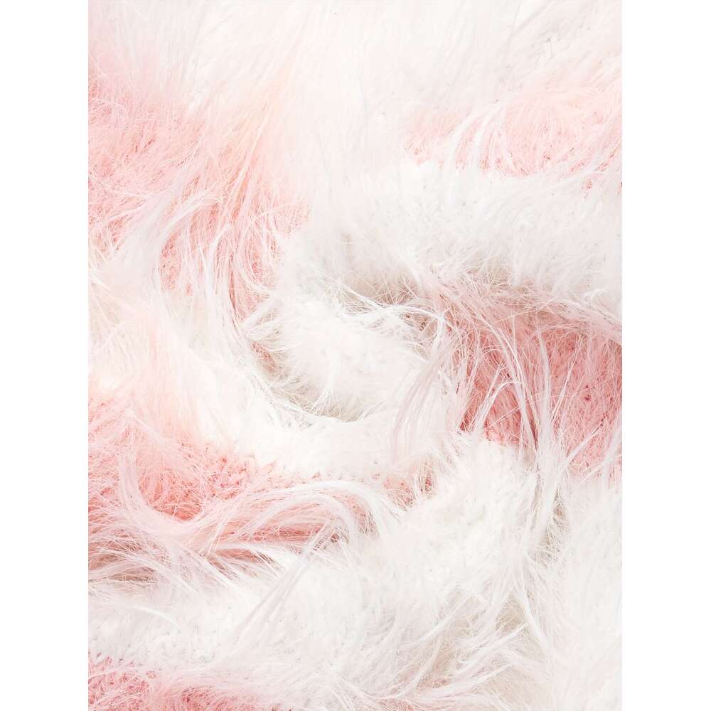 Women's Elegant Pink White Striped Faux Fur V-Neck Cardigan - Cozy Short For Fall/Winter, Soft & Stylish Layering Piece, Winter Jacket