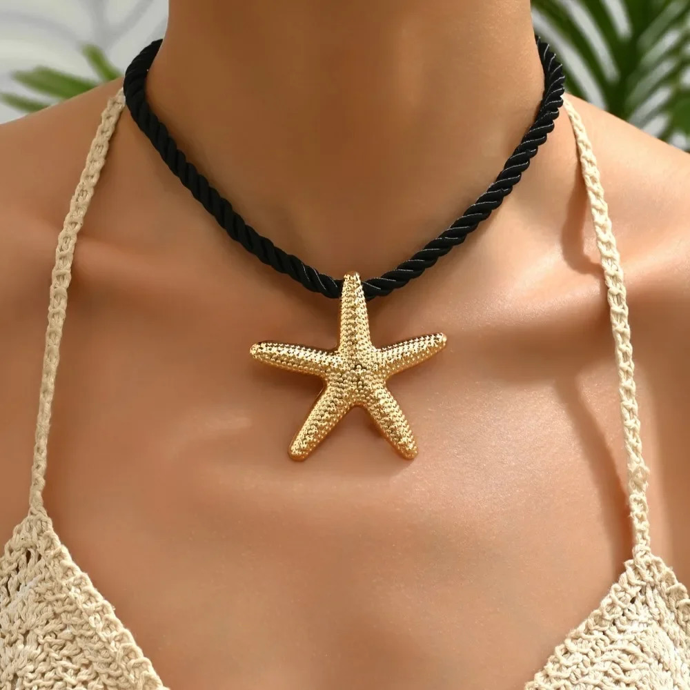 AllSeason Accessory Beach Starfish Pendant Necklace Long Woven Rope Womens Fashion Jewelry for Daily Vacation Wear 251031