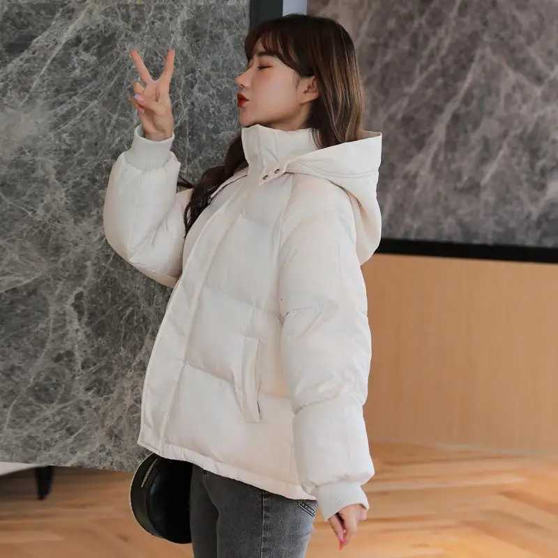 2024 Winter Womens Hooded Zipper Loose Down Jacket Womens Solid Color Short Thick Padded Jacket NewT251105