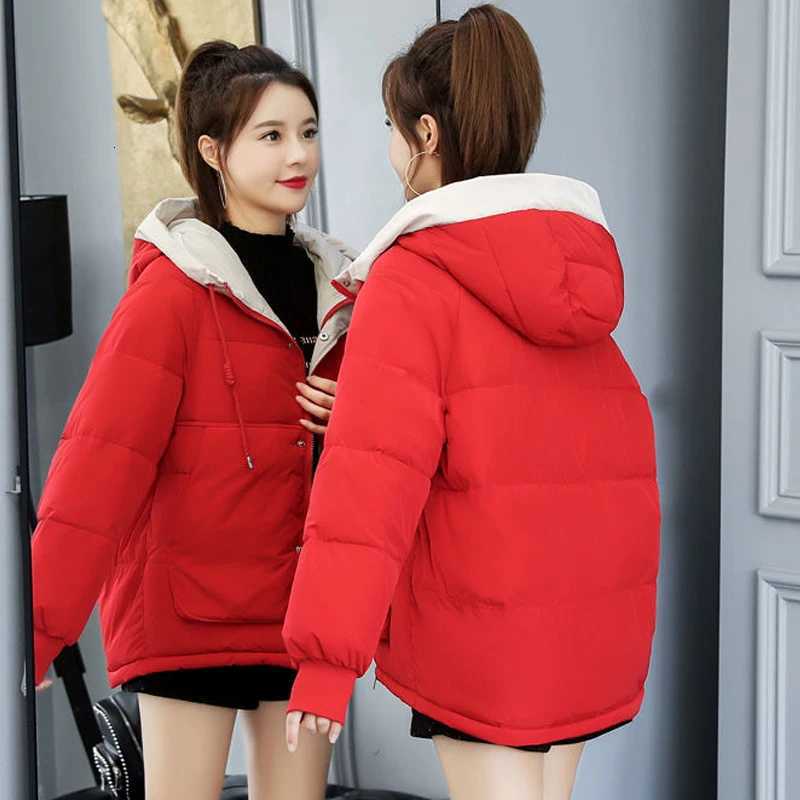 Down Cotton Jacket Winter New Womens Korean Short Hooded Parka Overcoat Womens Commuter Thickened Warm Plus Size Cotton JacketsT251105