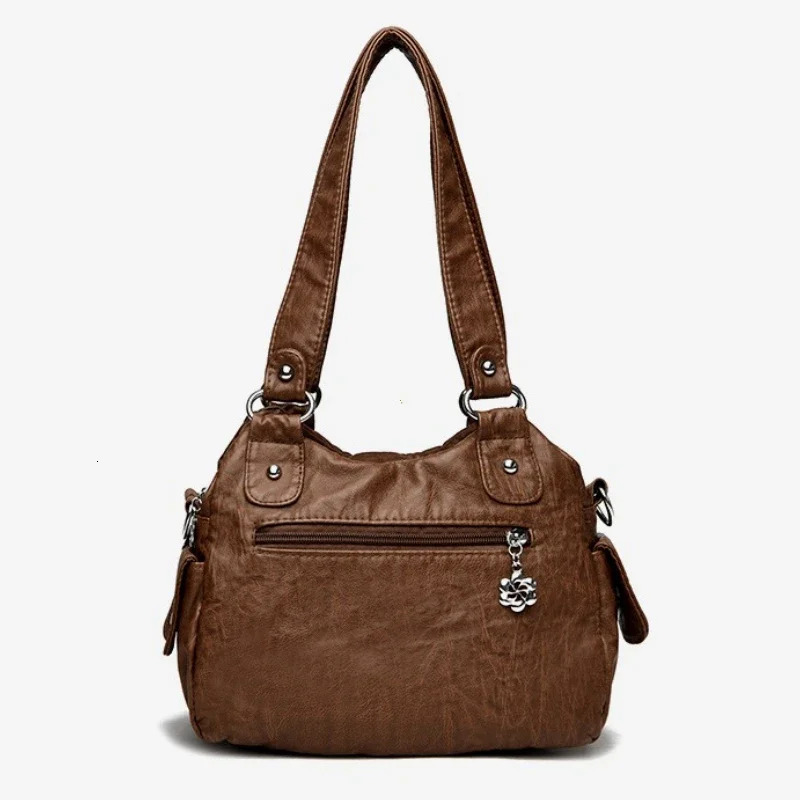 Retro Leather Female Multipockets Shoulder Crossbody Bags for Women Mother 2 Layers Large Capacity Handbag Messenger Tote Bag 251031