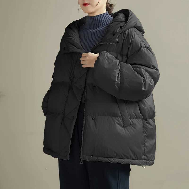 Schinteon Women 90 White Duck Down Jacket Loose Casual Over Size Winter Warm Thick Outwear High Quality with Hood Coat 2023 NewT251105