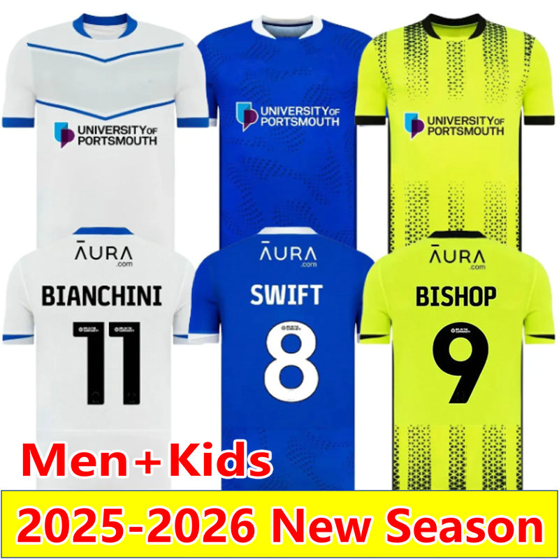 25 26 Portsmouth Soccer Jerseys 2025 2026 home AWAY 3rd BISHOP 9 SEGECIC 10 football shirt BIANCHINI maillots adult camesita de futol men size S-XXL Men kids uniforms