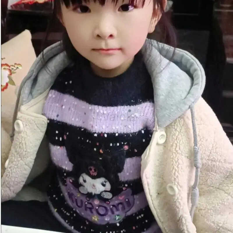 Sanrio My Melody Kids Cartoon Sweater Kuromi Children Kawaii Leisure Fashion Thickened Glitter Knitwear Autumn Winter Clothes H251105