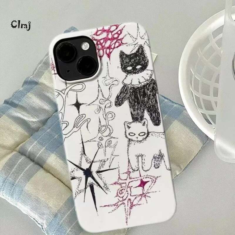 Clmj Cool Cat For 13 12 Mini 11 15 14 Pro Se 2020 XR X XS Max 7 8 Plus Silicone Phone Cover iPhone Case Y2K