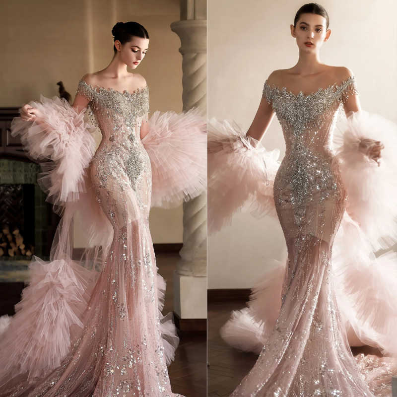 Exquisite Appliquins Beading Off Shoulder Sequined Mermaid Formal Evening Dresses Birthday Party Prom Gowns Customized