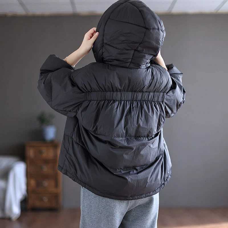 Korean Style Coat Women 90 White Duck Down Jacket Loose Casual Over Size Autumn Winter Warm Outwear with Hood JacketsT251105