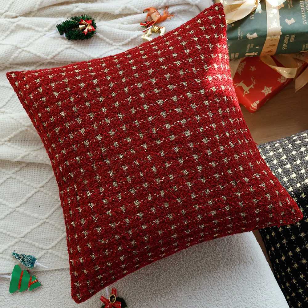 Red Gold Houndstooth Yarn-dyed Christmas Decorative Cushiocover Living Room Sofa Throw Pillow Cover Party Home Decoration 45x45 Y251105