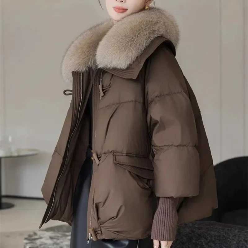 Winter New 2025 Down Cotton Jacket Short Parka Coat Western Korean Version Loose Cotton Jacket Big Fur Collar Thick OvercoatT251105