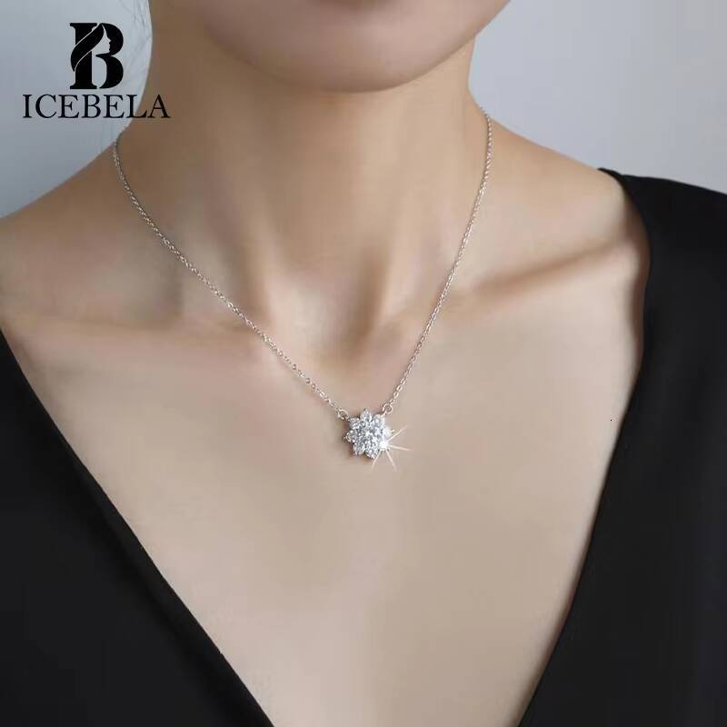 ICEBELA 925 Sterling Silver Light Luxury Unique Fine Sunflower 1ct Moissanite Jewelry Zircon Pendant Necklaces For Women