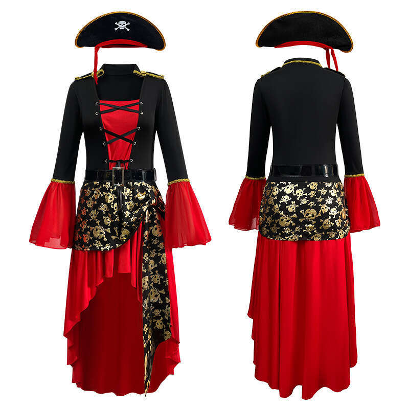 Halloween Costume Masquerade Red Pirate Cosplay Jack Sparrow Adult Women Caribbean Pirates Performance Outfit