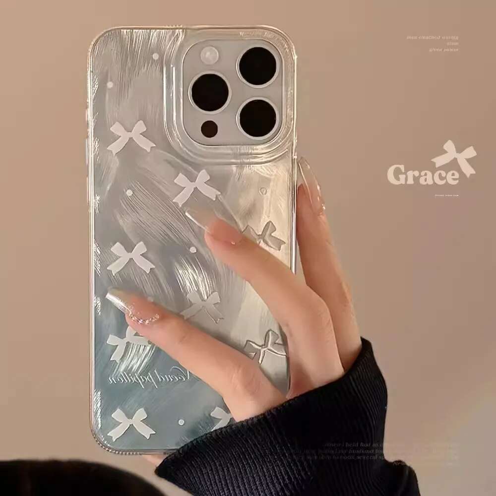 Laser Sier Bow knot Case for iPhone 16 15 14 13 12 11 Pro Plus 16E 7 8 SE2 X XS Max XR Shockproof Bumper Fundas