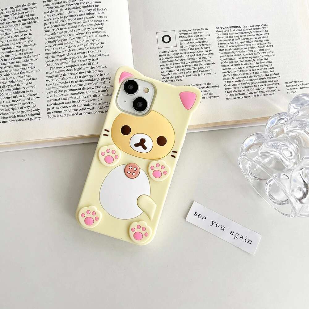 3D Cartoon Kawaii Rilakkuma Bear Soft Silicon Case For iPhone 16 15 14 13 12 Mini 11 Pro X XS Max XR 6 6S 7 8 Plus SE Back Cover