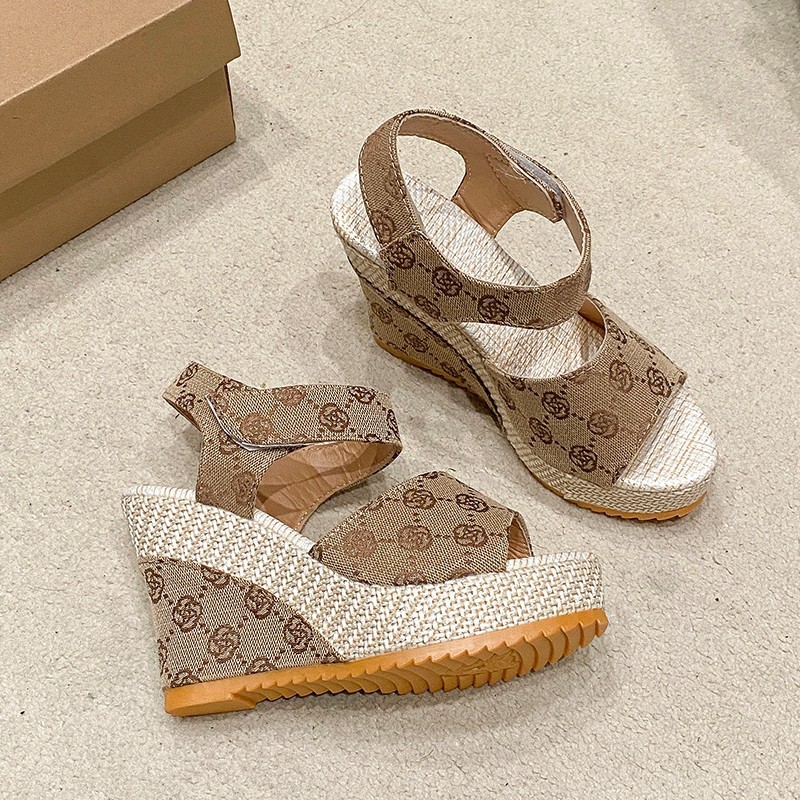 designer shoes 2025 Women's wedge sandals with fashion printed pattern