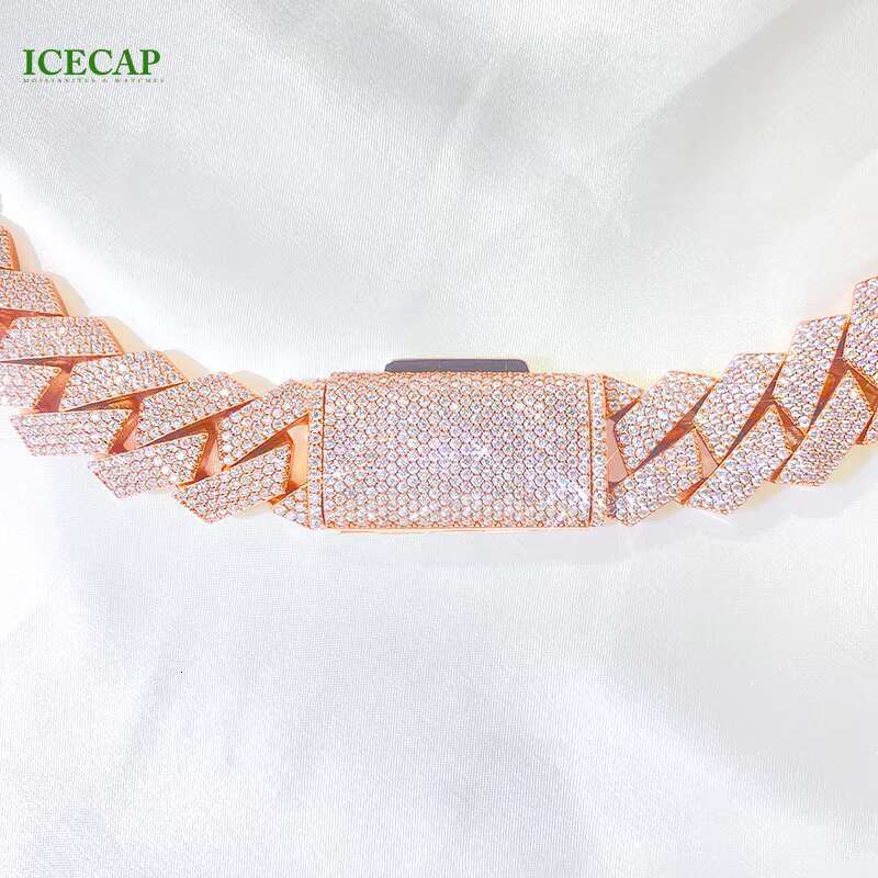 Hot Moissanite Chain Miami Cuban Link Necklace Men Hip Hop 925 Silver Rose Gold Plated 20mm Moissanite Cuban Link Chain Men