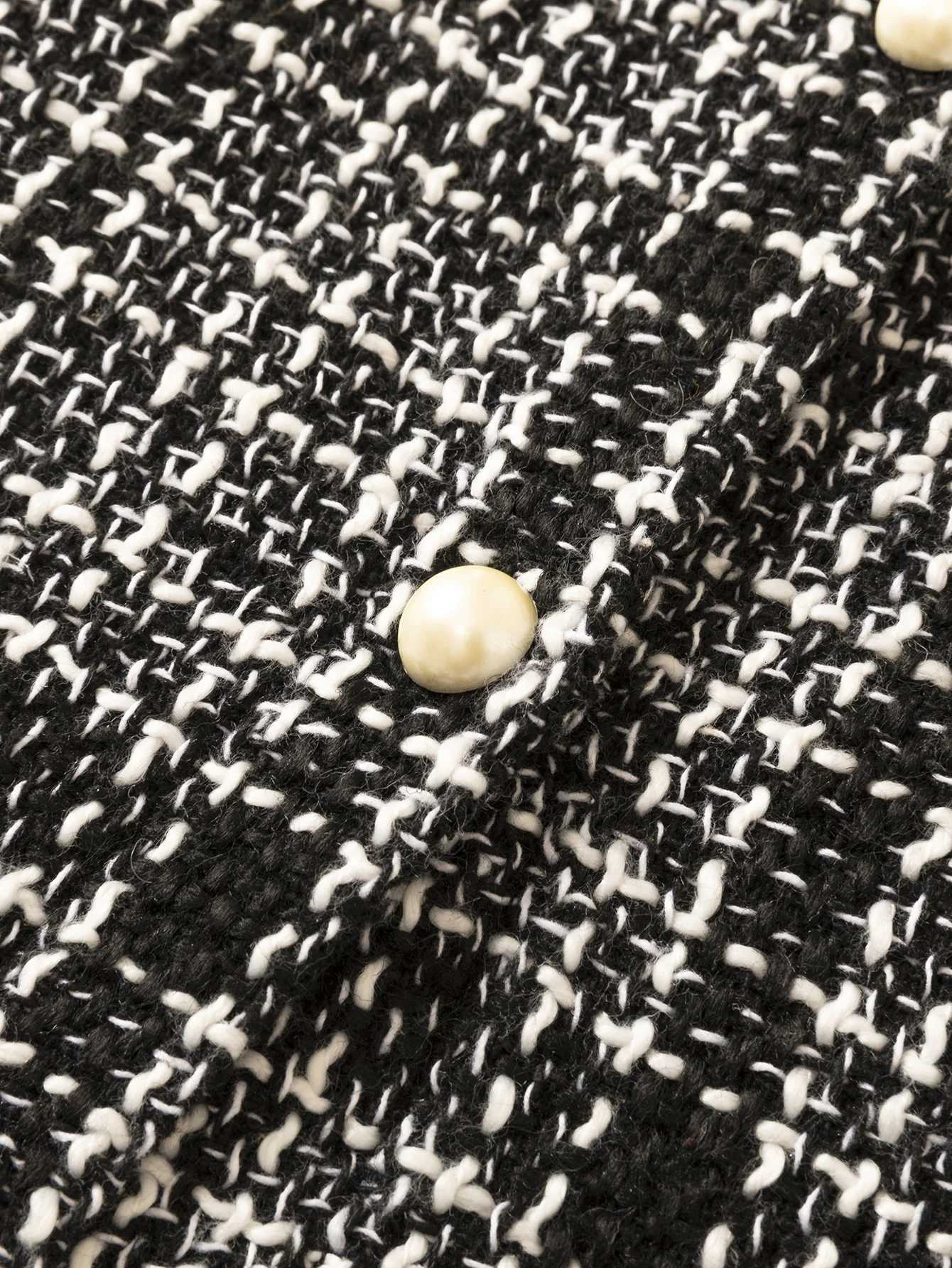 Fashionable plaid suit for girls - classic black and white color matching elegant lace collar jacket and A-line skirt Y251105