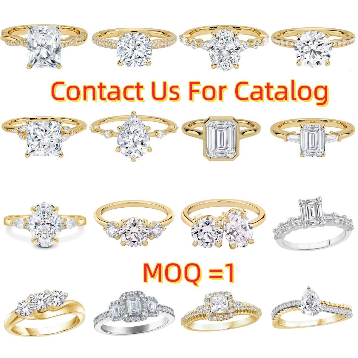 Custom GRA Vvs Moissanite 10K 14K 18K Solid Gold Emerald Radiant Oval Pear Cut Engagement 925 Silver Diamond Ring Women Men