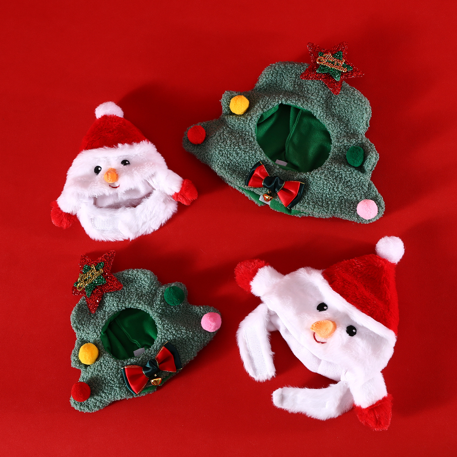 Free shipping Pet Supplies Cat Accessories 2025 New Pet Christmas Hat Small Dog Cat Plush Cartoon Snowman Christmas Tree Bell Cute Headset Hat
