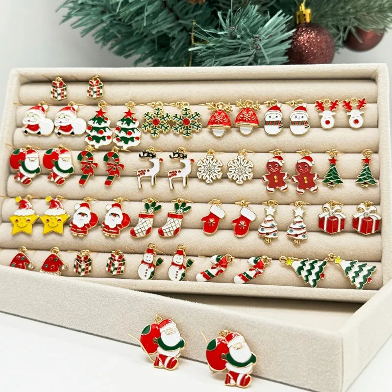 25Pairs5Pairs Christmas Series Earrings Cartoon Santa Claus Gingerbread Man Snowflake Alloy Set Women Gifts 251104