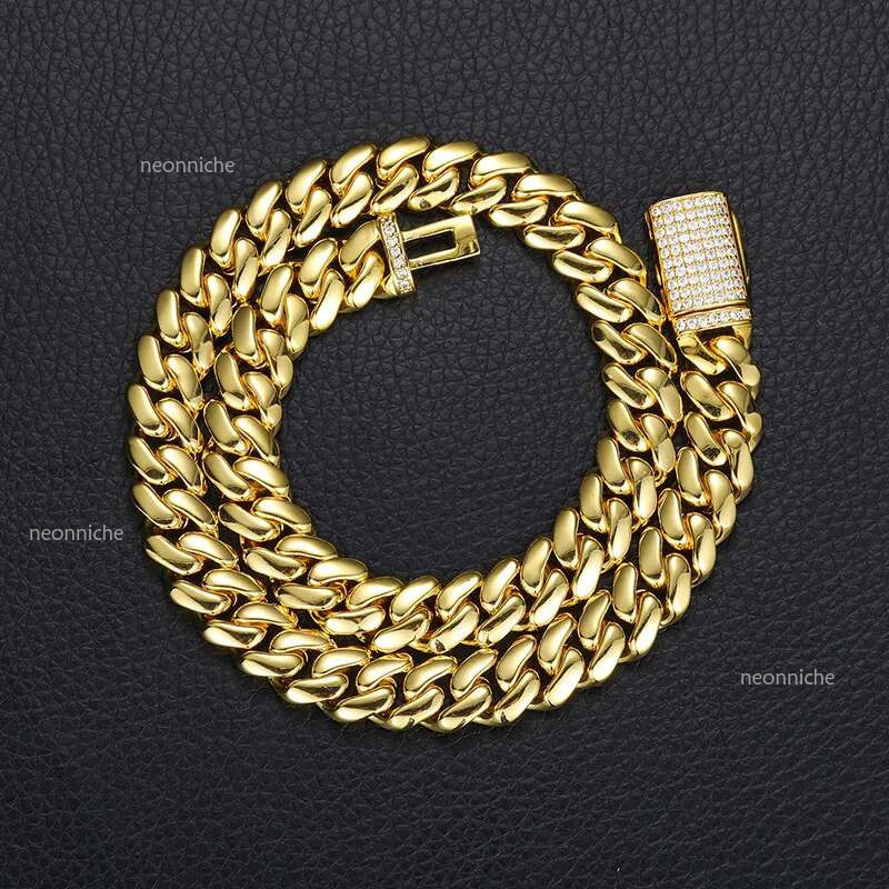 10-20mm Width Hip Hop Heavy Large Miami Cuban k Chain Mens Necklace Real Gold Plated topBg 5A Zircon Clasp Men Jewelry