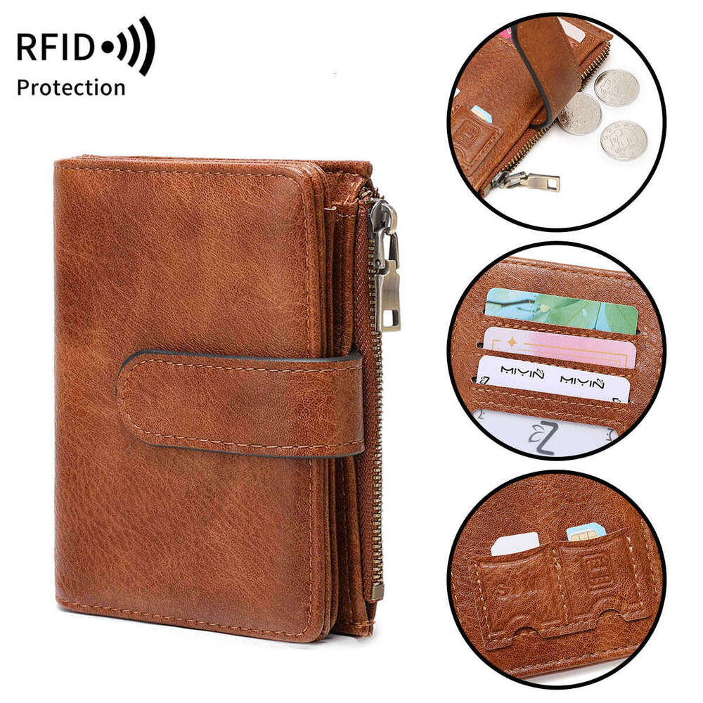 Cross-Border New RFID Anti-Theft Women's Multi-Card Slot Simple Leather European and American Retro Short Wallet