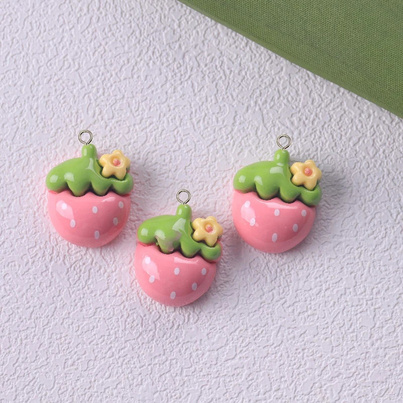 10 Kawaii Rabbit Strawberry House Resin Charm Cute Cartoon Animal Earrings Keychain DIY Jewelry Pendant 250325