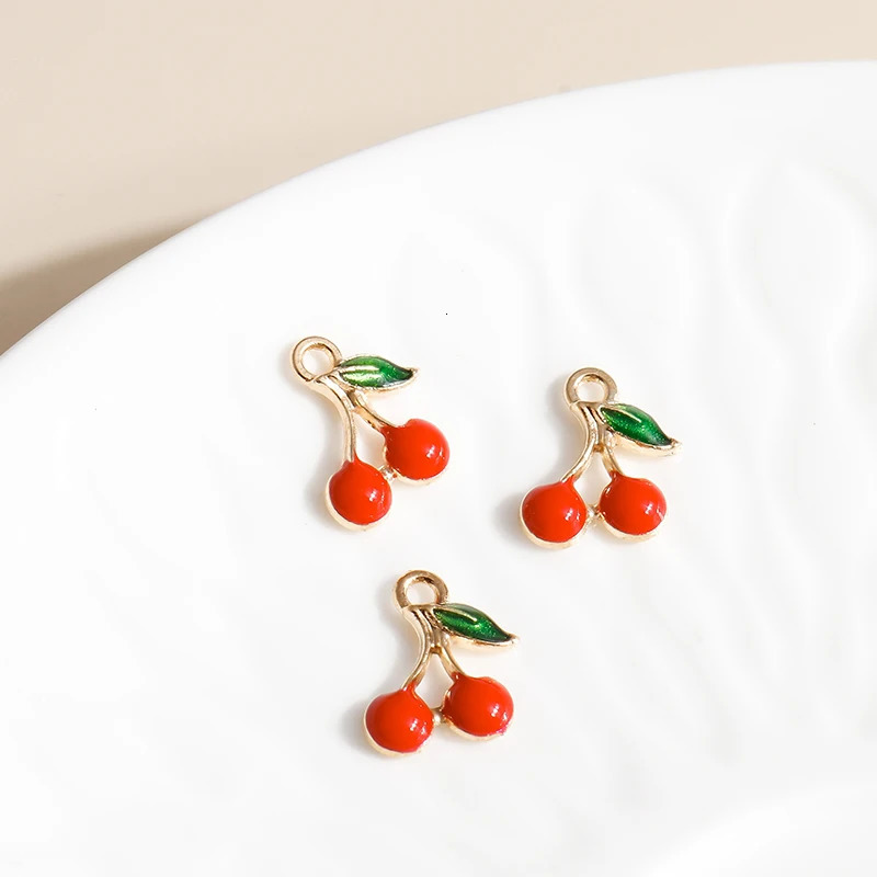 10 pieces of 9 1m enamel mini fruit cherry amulet earrings pendant necklace handmade DIY jewelry accessories 250325