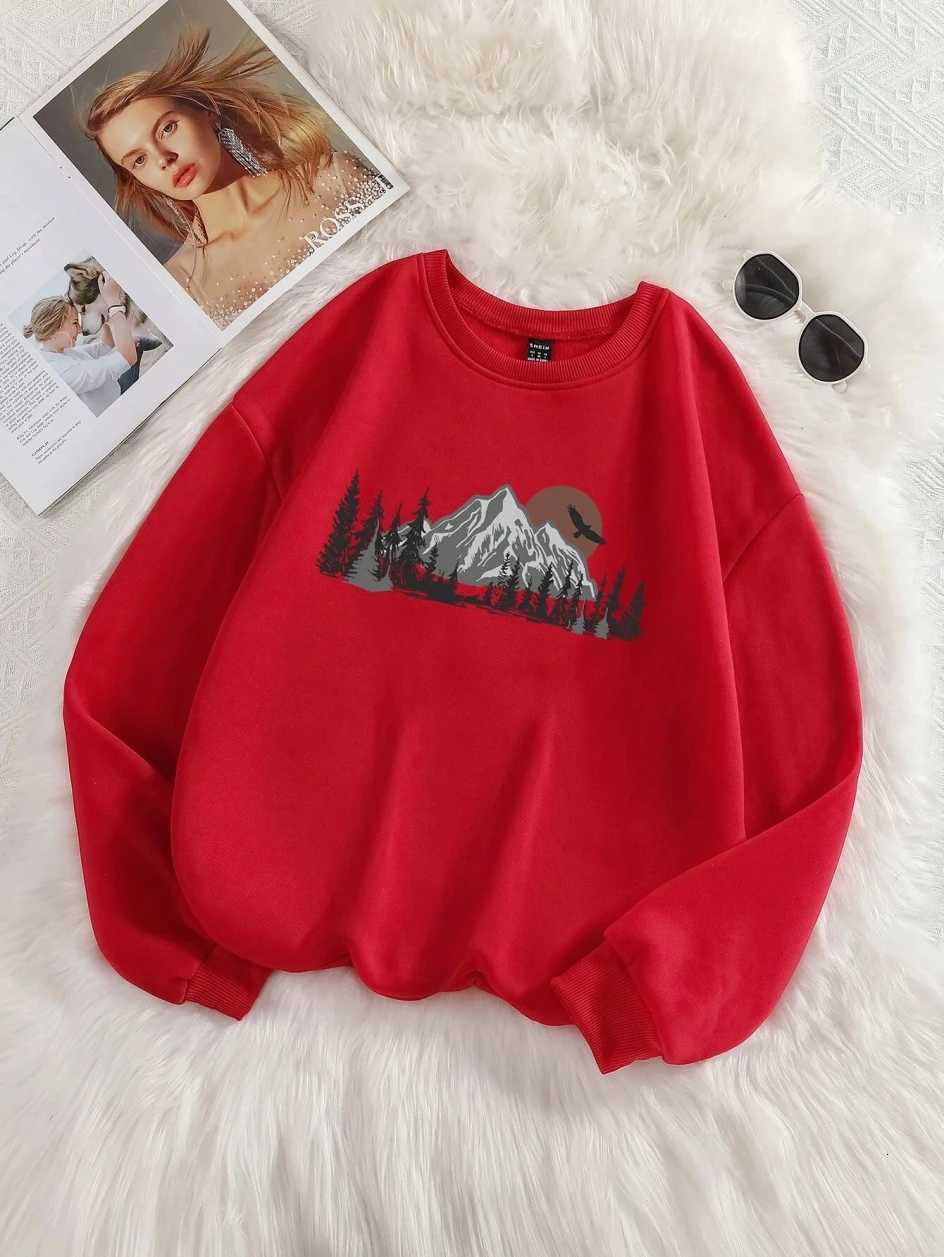 Forestsmountains Printing Sweatshirts Women Harajuku Soft Pullover Fashion Warm Clothing Loose Crewneck Fleece Female HoodiesT251105