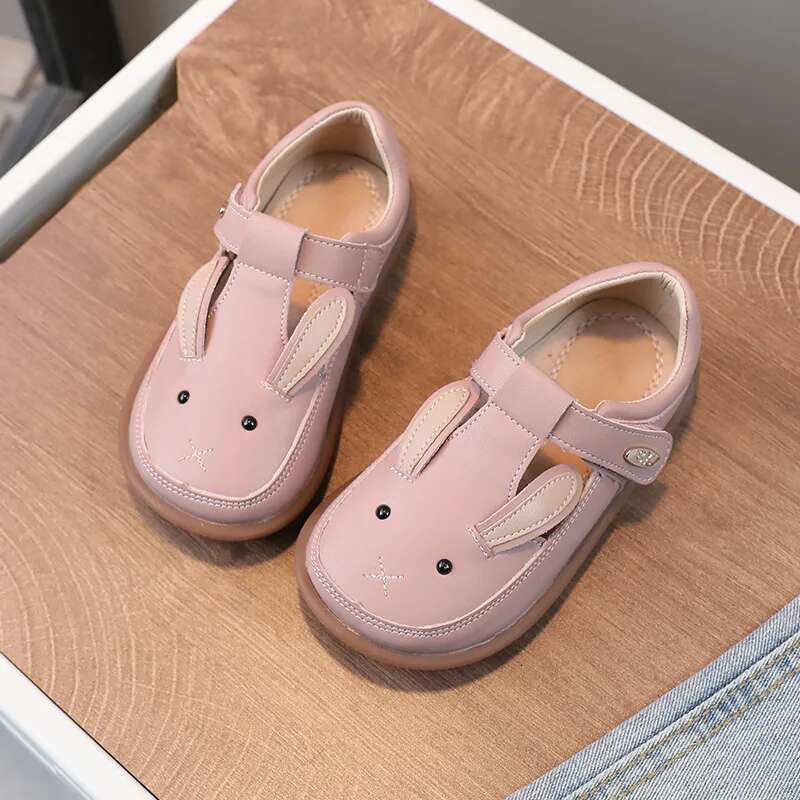 2025 New Cartoon Rabbit Male Baby Children's Casual Girl Designer Fashion Flat Shoes Anti slip Soft soled Children's Leather Shoes