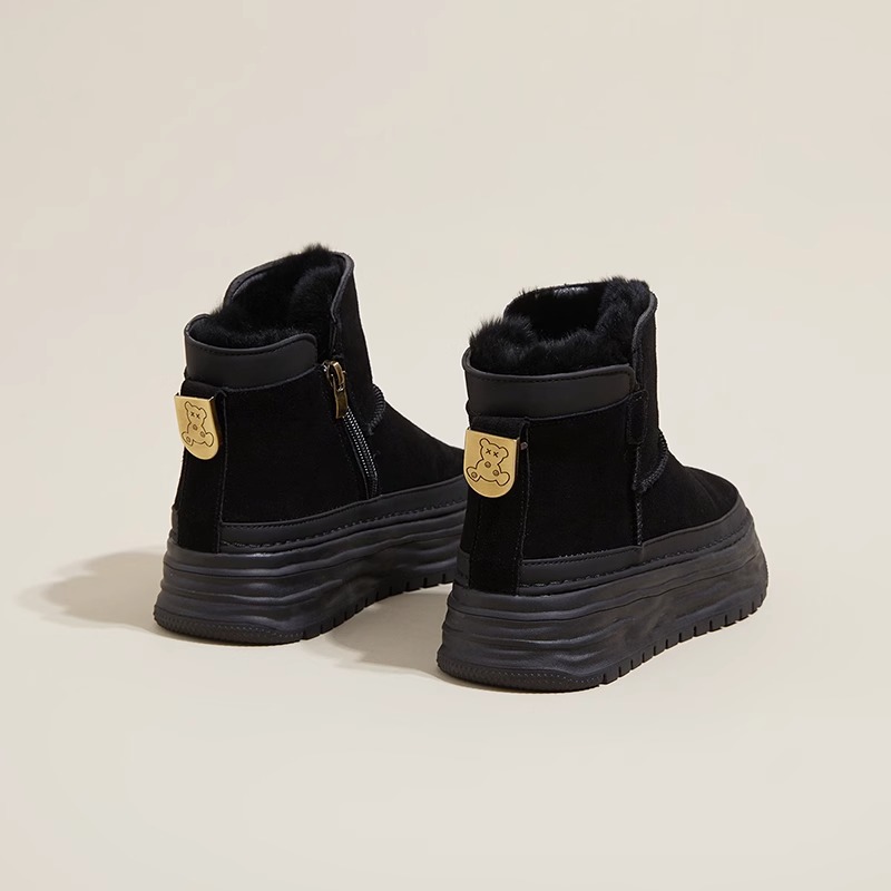 Retro platform snow boots women's new 2025 small man heightened fleece thickened warm and non-slip short cotton boots