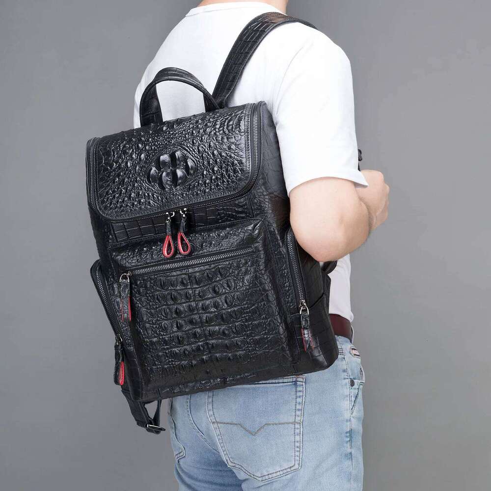 Print Men S Business Computer Backpack Cow Leather Crocodile Pattern Traveling Backpacks High Quality