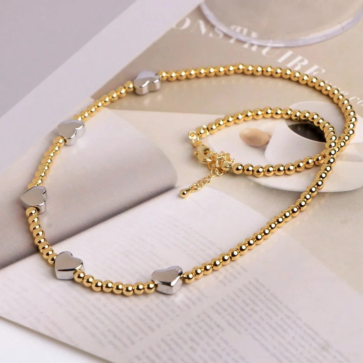 Y2k Stainless Steel Heart Pendant Bead OT Clasp Necklace For Women Men Fashion Geometric Charm Necklace Party Jewelry Gifts 251031