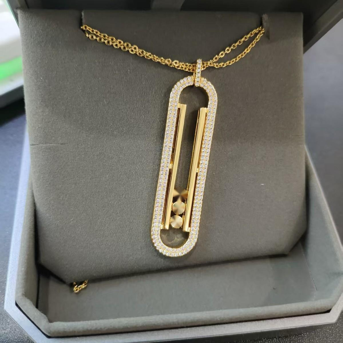 Necklace Designer Messikass Necklace for Woman Geometric Paperclip Design Large Full Diamond Sliding Necklace for Men and Women Fashion Sweater Chain