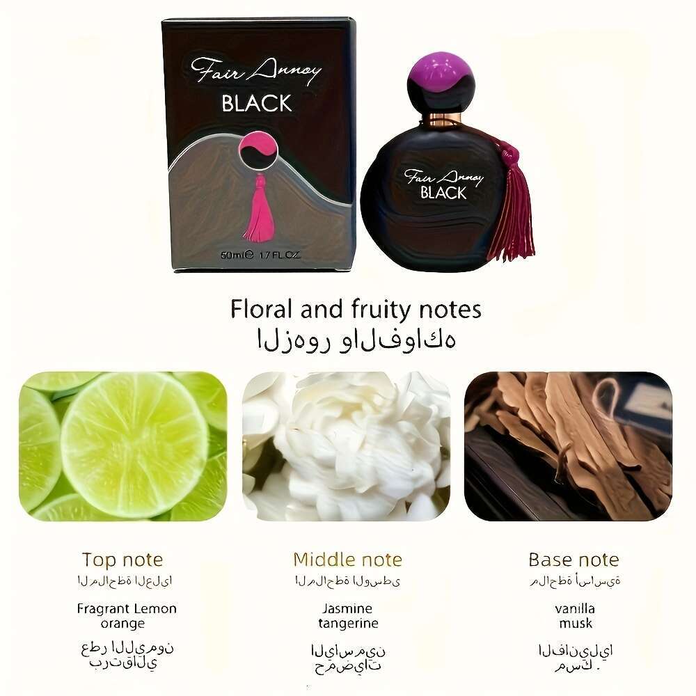 Premium Black Perfume, 50ml, Dubai Style Eau de Toilette, Fragrance, Natural Base, Jasmine Lemongrass Blend, Long-lasting Floral Scent, Exquisite Pack