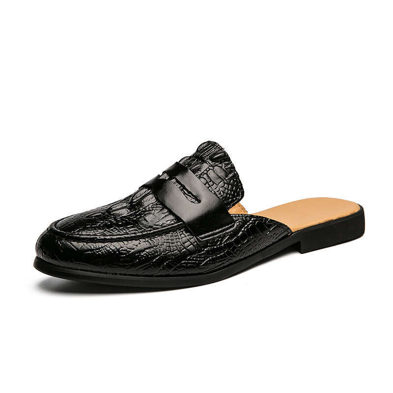 Large size Baotou Half for Men's 2023 Summer Slippers British style Crocodile Fitting Room Helpless Lazy Shoes