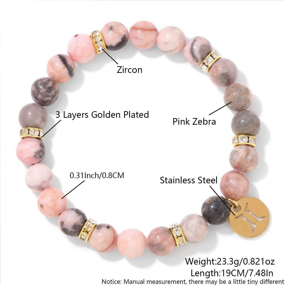MHSSUN 12 Star Zodiac Sign Pink Zebra Stone Beadeds Constellation Fashion Birthday Party Jewelry For Women Men C251105