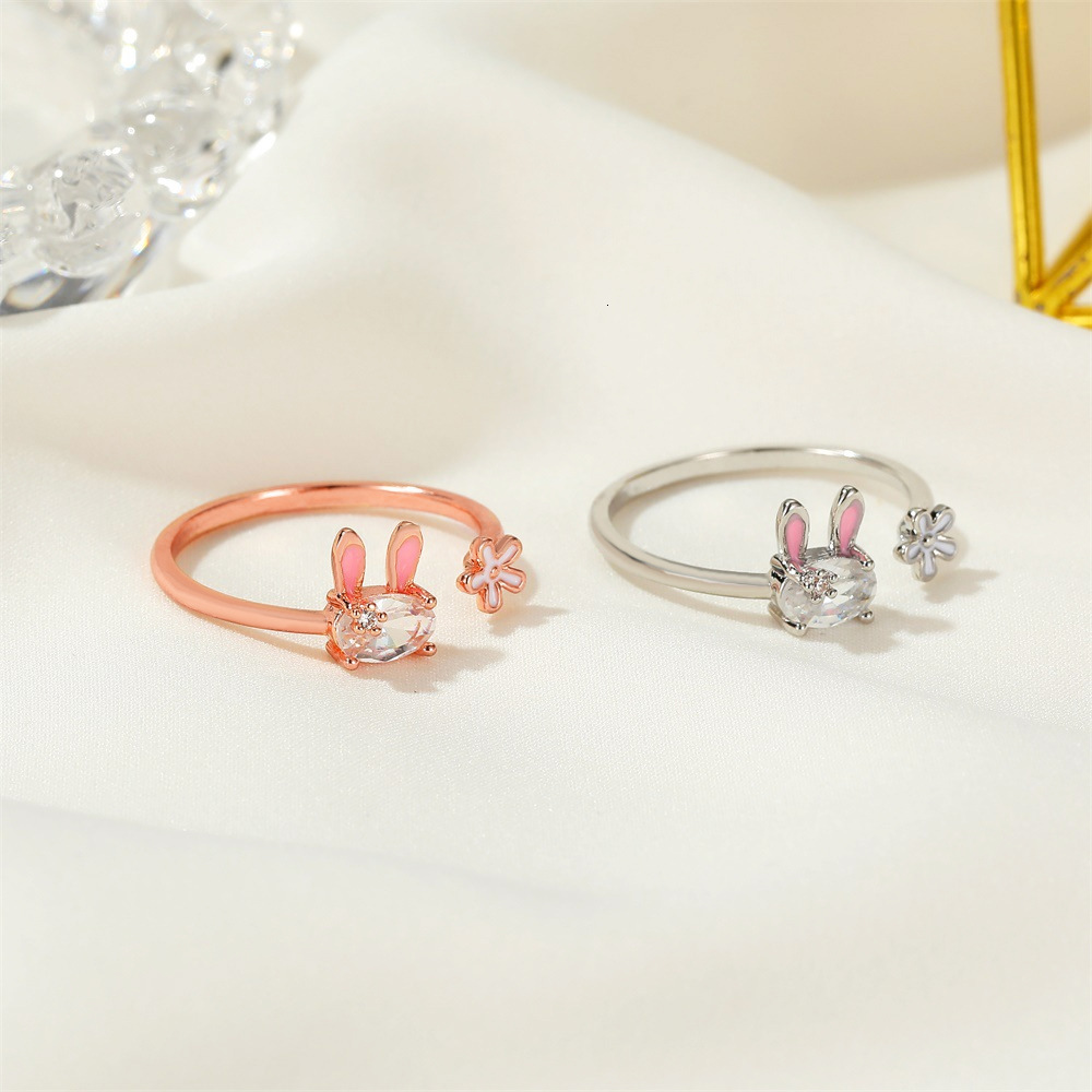 Japanese and Korean Cute Bunny Sweet Girl Heart Flower Index Finger for Women Ins Internet Celebrity Open Ring