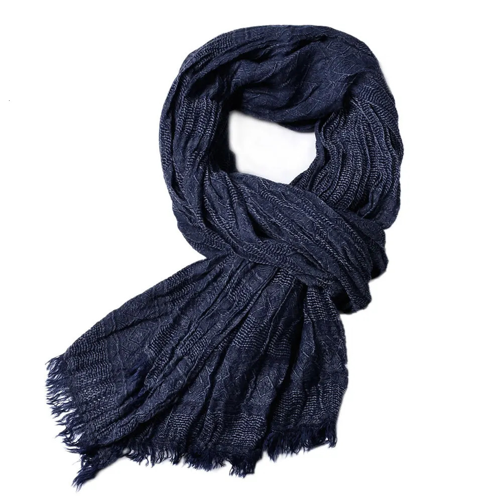 Male Winter Scarf Men Warm Soft Tassel Bufanda Casual Cotton Linen Crinkle MenS Scarves Shawl Black Navy Man Scarfs 250403