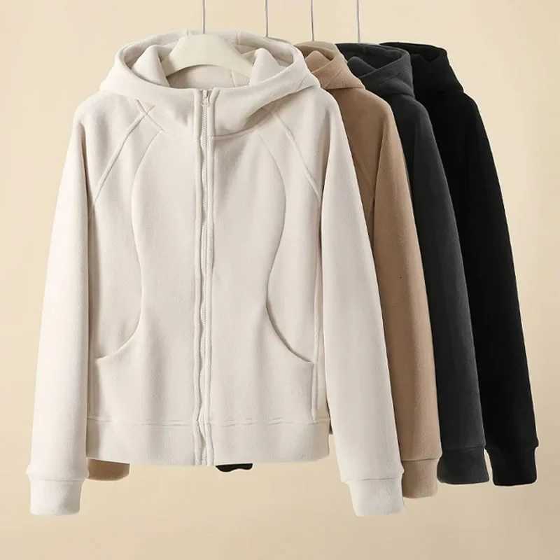 Hooded zipper sports cardigan jacket for womens autumn and winter new style with added velvet casual long sleeved sweatshirtT251105