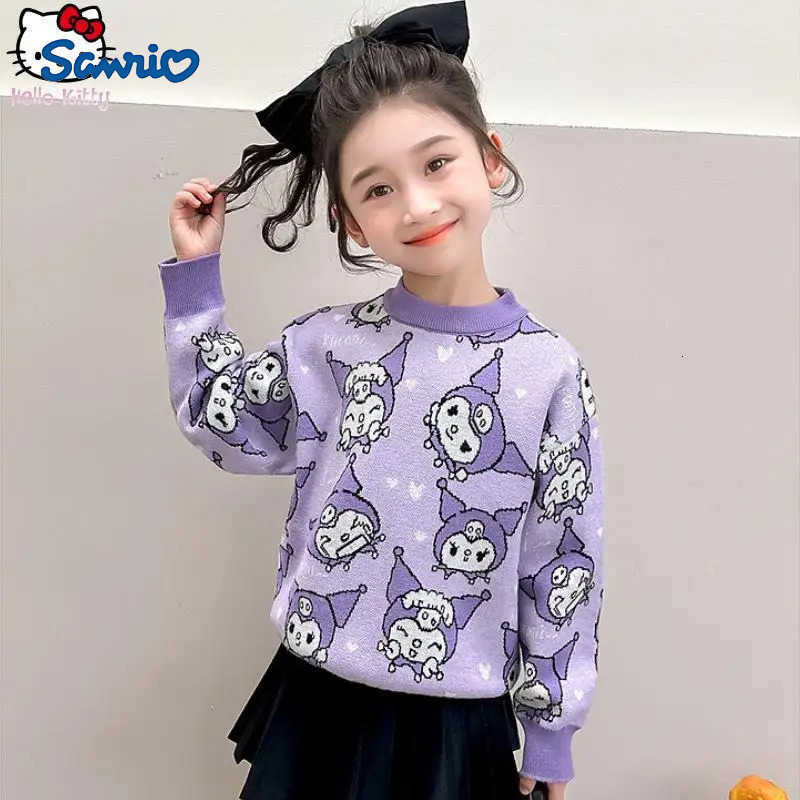 Sanrio Cartoon Girls Kuromi Warm Sweater Kawaii Kids Anime Thickened Sweater Autumn Winter New Halloween Fashionable Underwear H251105