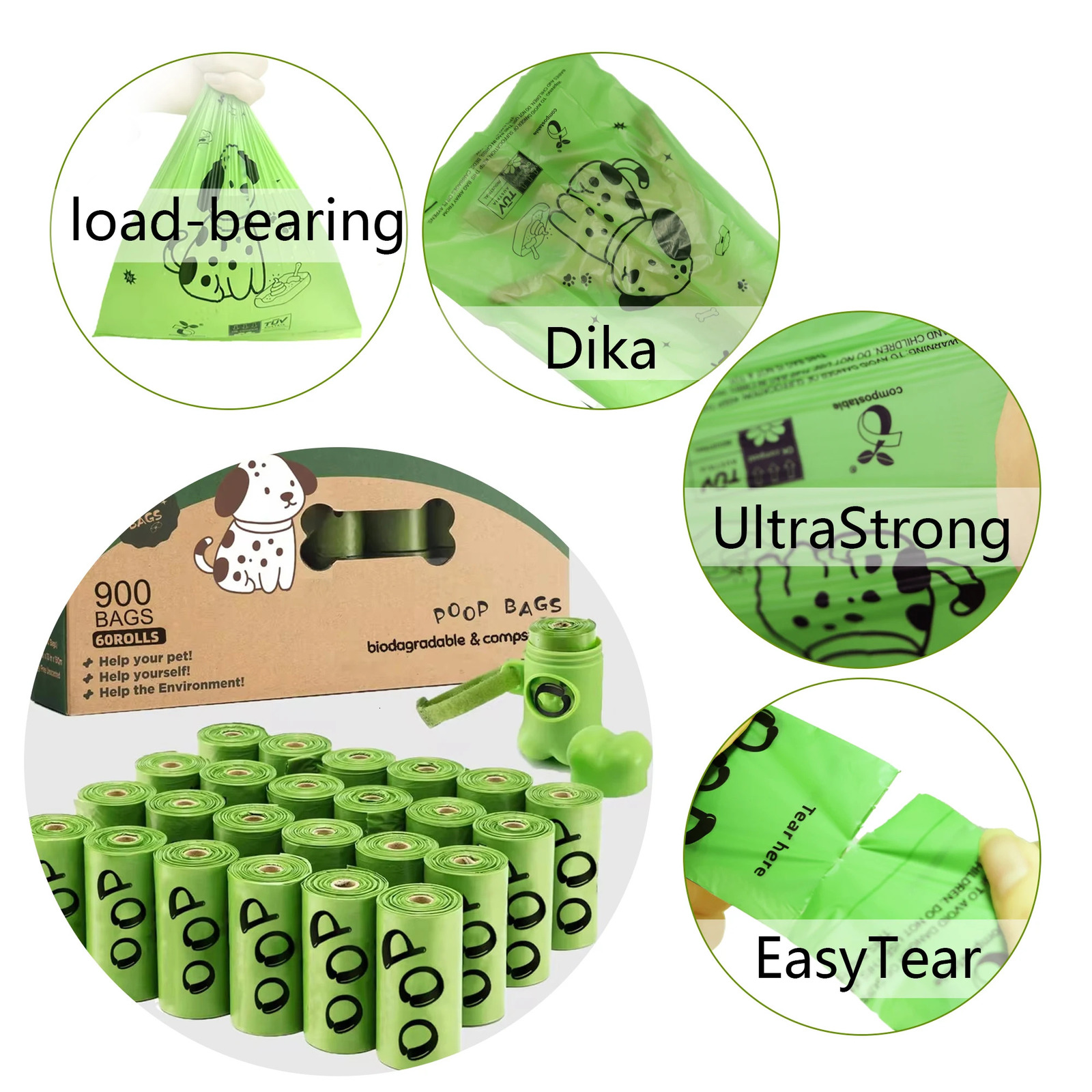 Certified compostable dog urine bag biodegradable used for leak proof plants in dogs based on ultra thick environmentally friendly pet garbage bags 25