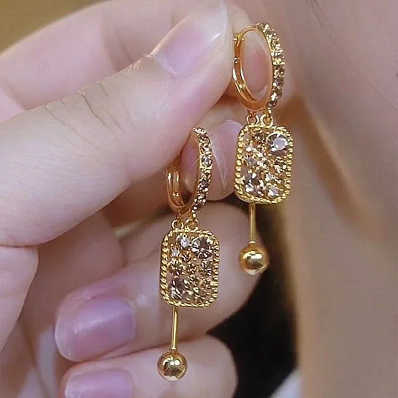 Fashionable Unique Brown Zircon Square Pendant Earrings for Women Exquisite Temperamental Ladies Party Premium Jewelry Gift 251131