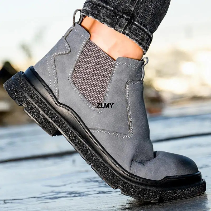 Waterproof Mens Shoe Steel Toe Work Security Boots Men Anti-spark Safety Shoes Male Slip On Puncture Proof Chelsea Boot 251104