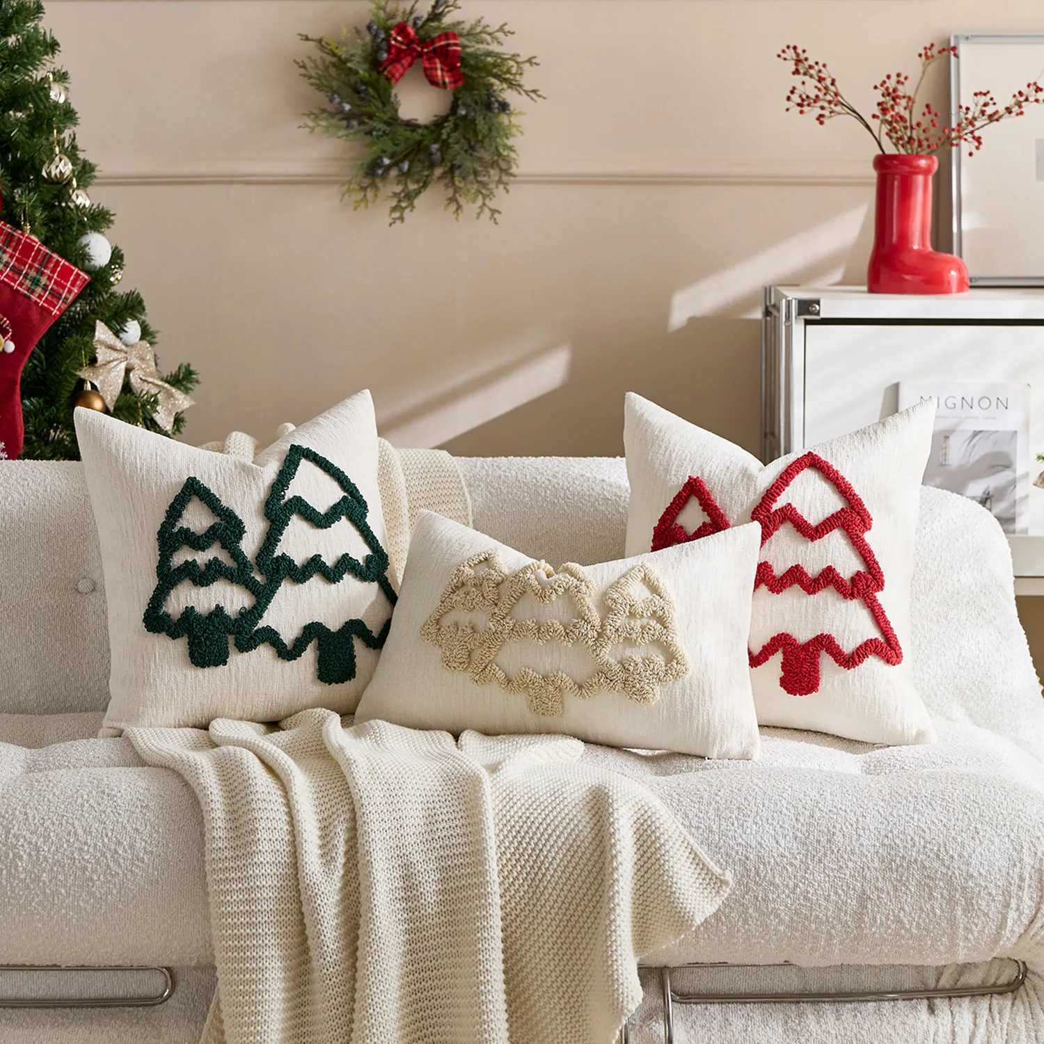 Christmas Festival Decoration Sofa Pillowcase Cojines Embroidered Christmas Tree Cushions Cover Christmas Party Pillowcases Y251105