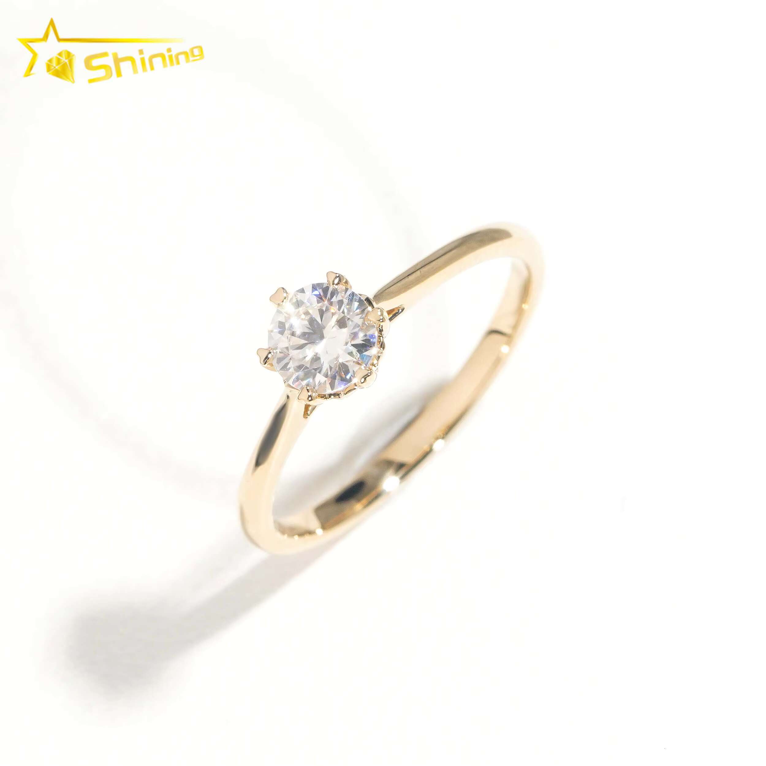 Lab Grown Diamond Engagement Rings 14K Solid Yellow Gold Diamonds Plain Band Classical 6prongs Design Wedding Ring